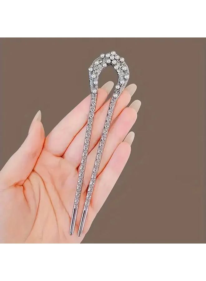 تصميم ورقي على شكل حرف U مشبك شعر من سبائك الزنك مع لآلئ مقلدة إكسسوارات شعر كلاسيكية للنساء - Image 5